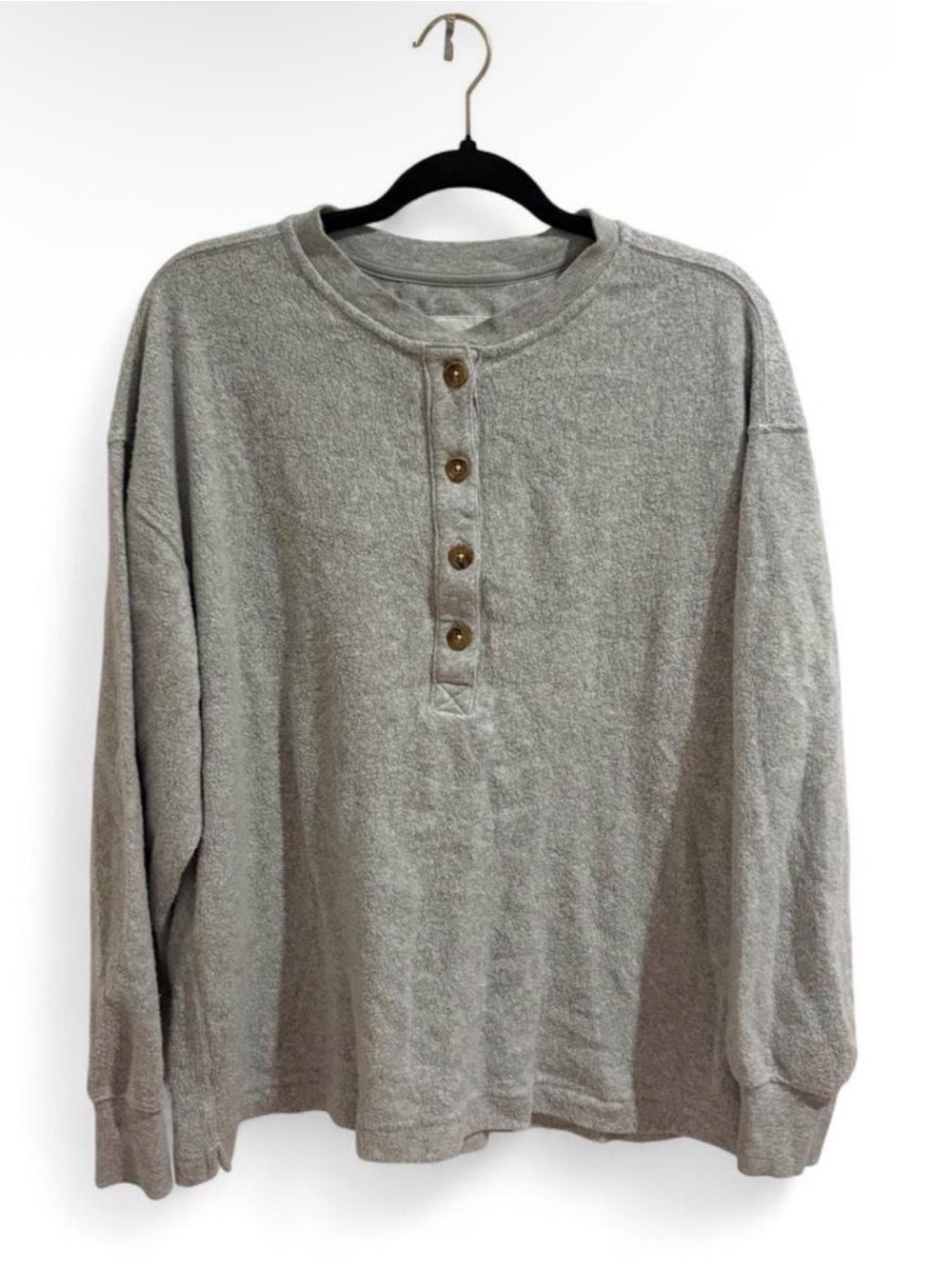 Aerie Gray Henley Long Sleeve Shirt Women’s Medium Soft Cozy Casual Basic